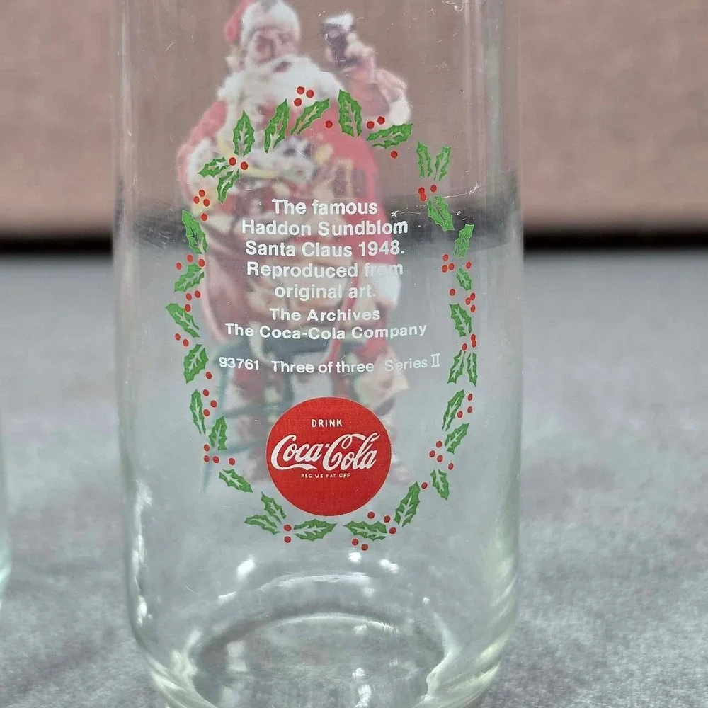 Coca-Cola Santa Claus Glasses Set of 2 Haddon Sundblom 1946 1948 Series II Clear